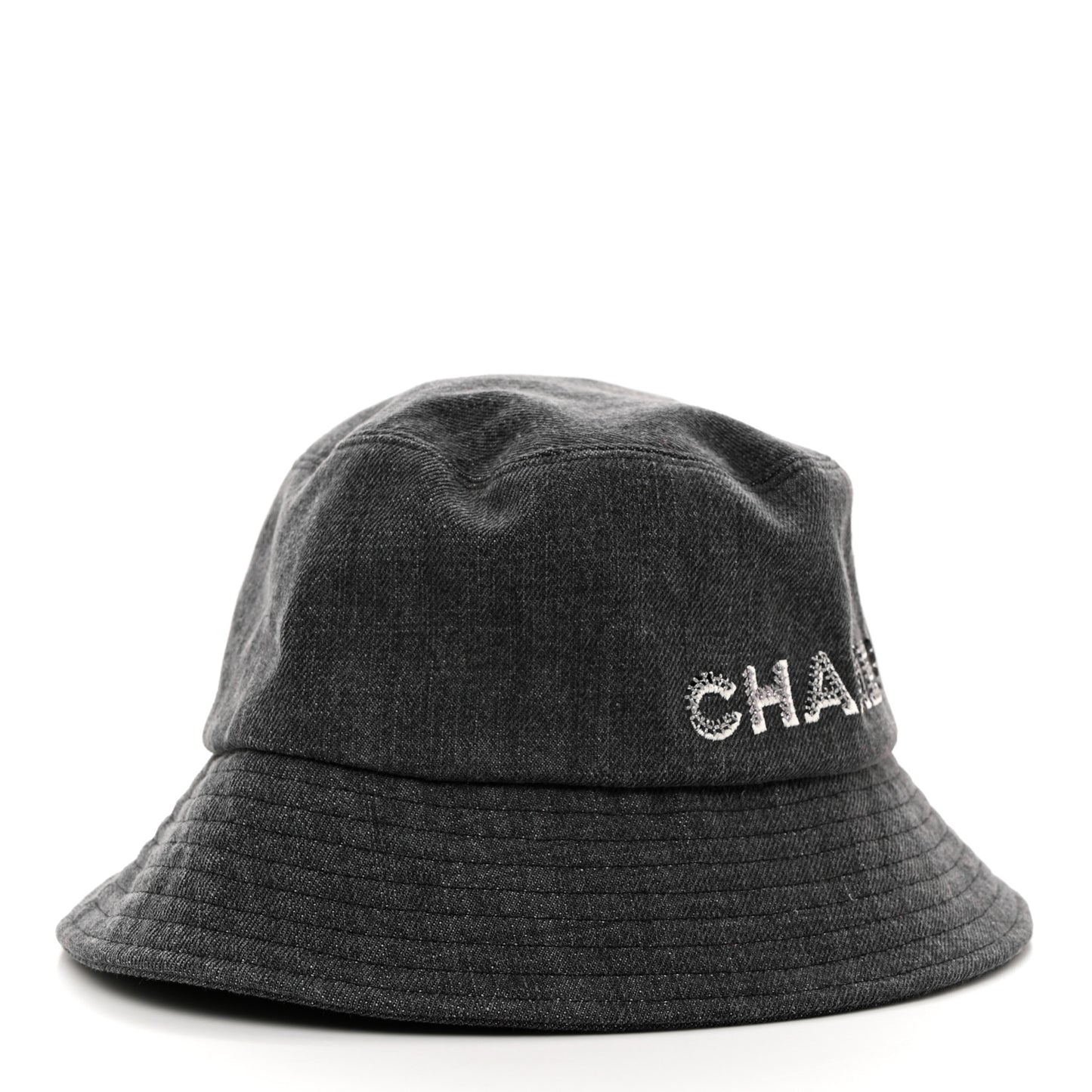 Denim Sequin Cloche Logo Bucket Hat M Black