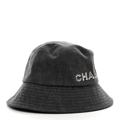 Chanel Denim Sequin Cloche Logo Bucket Hat M Black 3 of 8