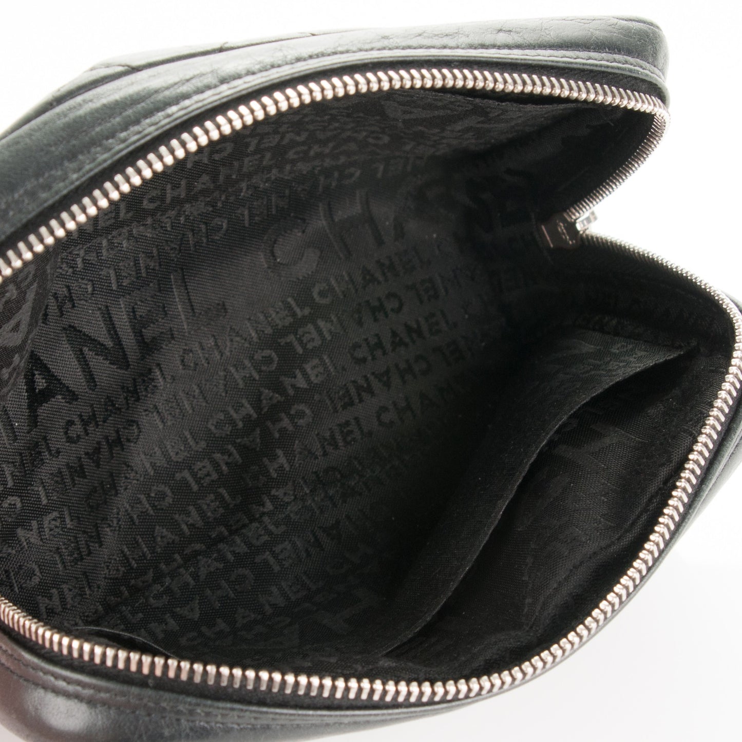 Aged Calfskin Quilted Cambon Cosmetic Case Black