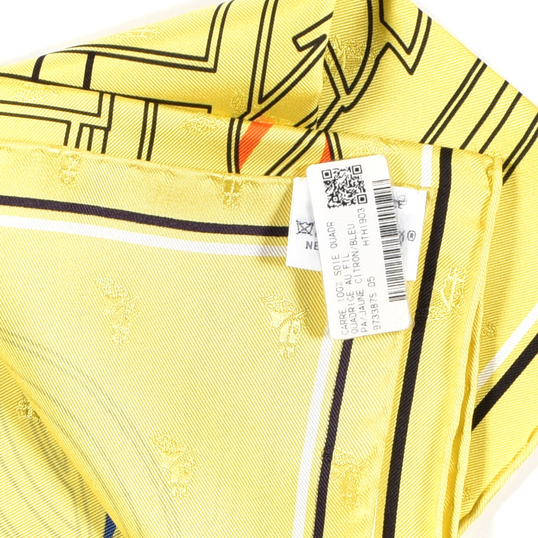 Silk Quadrige Au Fil Scarf 70 Jaune Citrone Bleu
