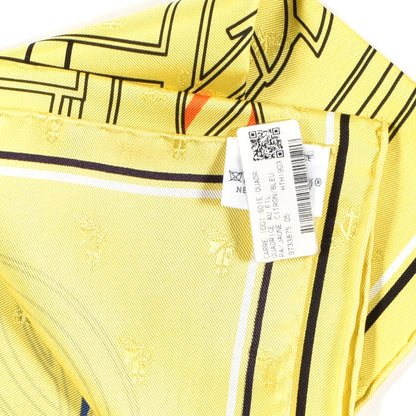 Hermes Silk Quadrige Au Fil Scarf 70 Jaune Citrone Bleu 3 of 3