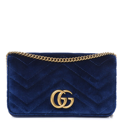 Gucci Velvet Matelasse GG Marmont Mini Bag Cobalt Blue 1 of 11