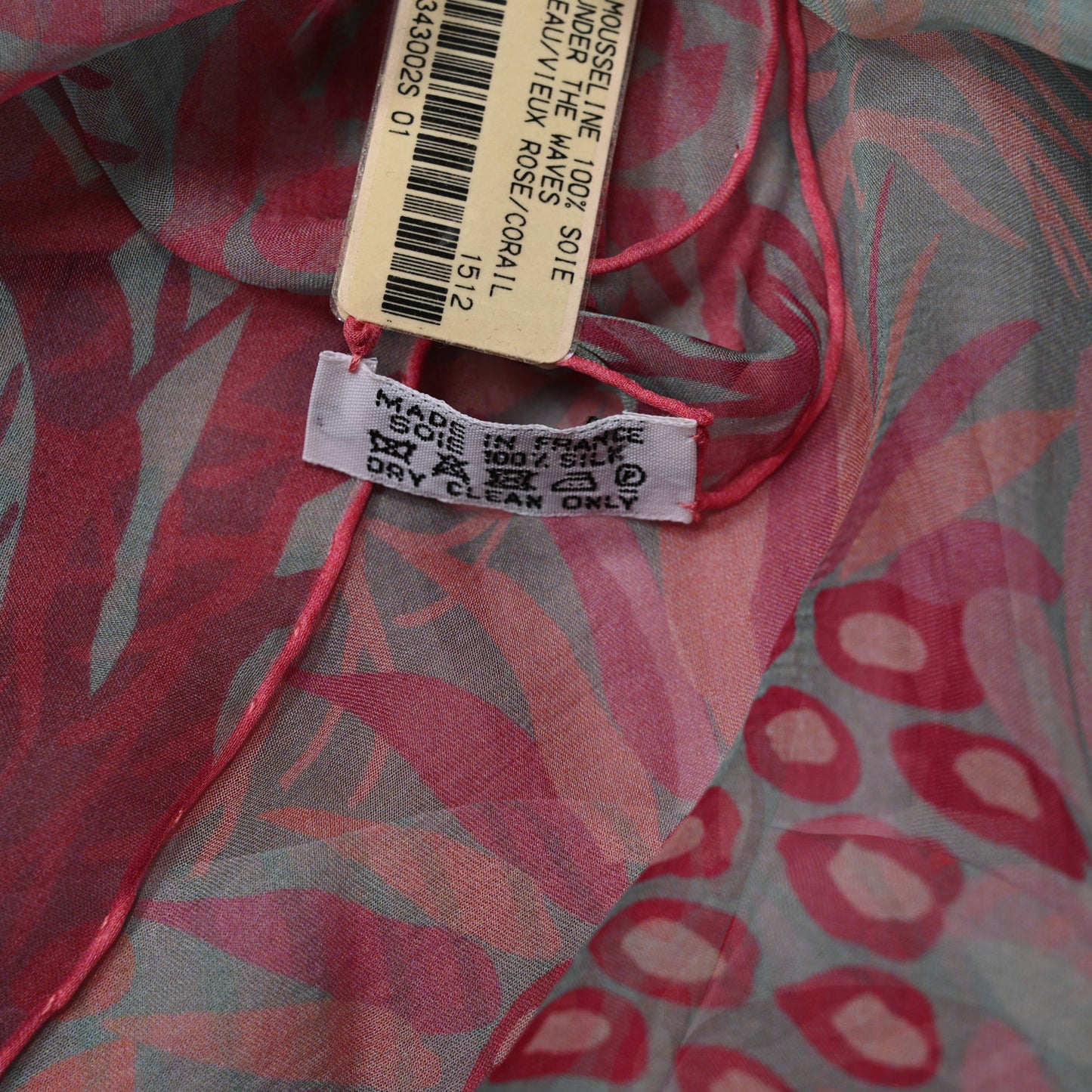 Silk Mousseline Under The Waves Shawl 140 Vert D Eau Vieux Rose Corail