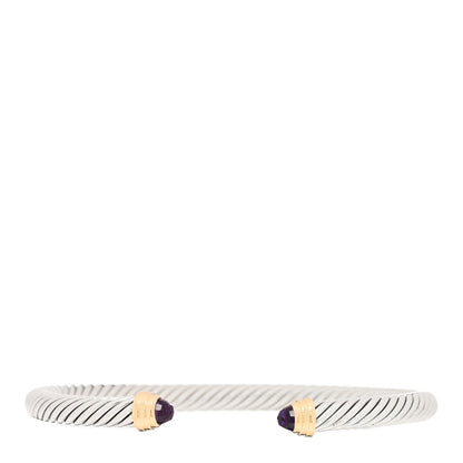 David Yurman Sterling Silver 14K Yellow Gold Amethyst 5mm Cable Classics Petite Color Bracelet 1 of 4