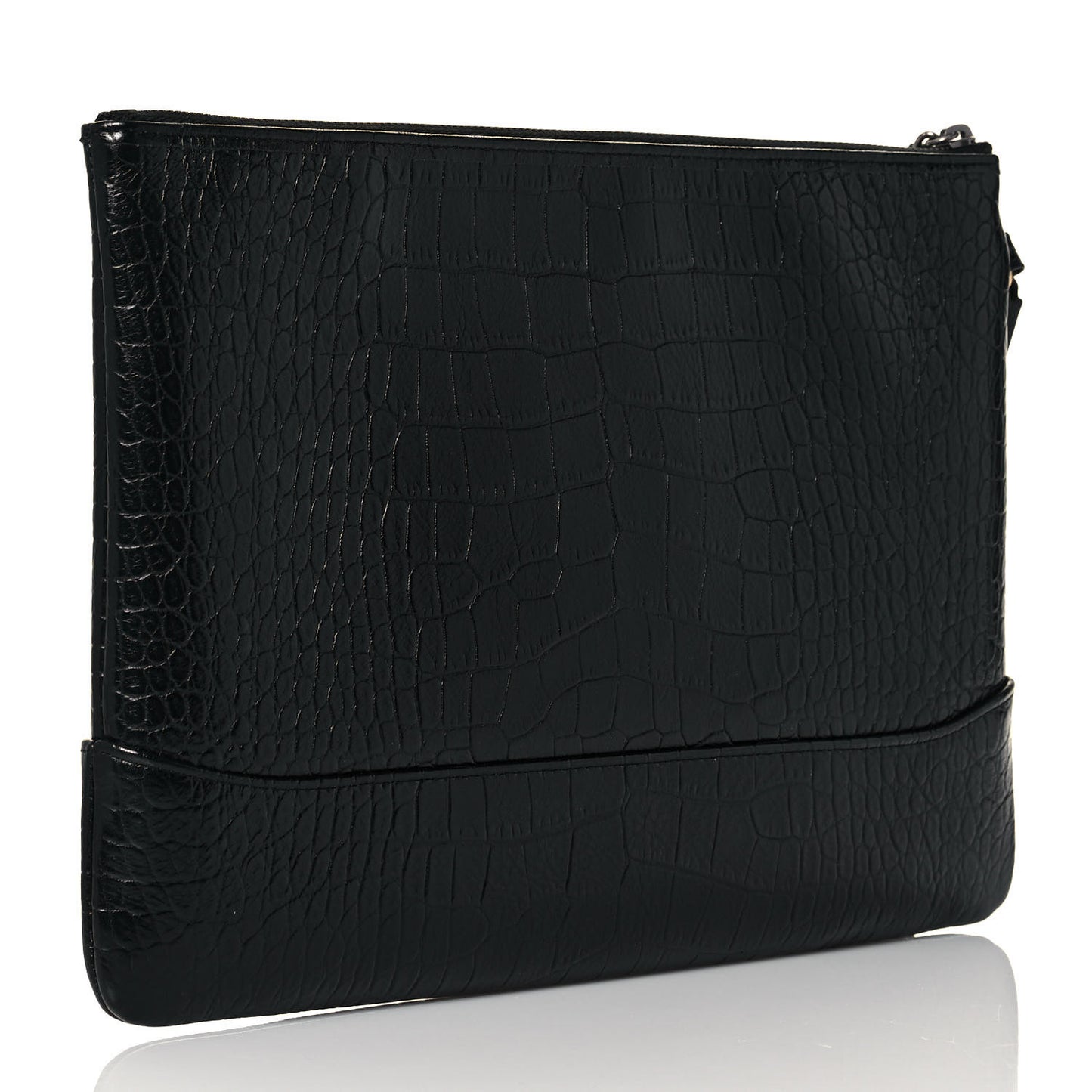 Calfskin Crocodile Embossed Quilted Medium Gabrielle Cosmetic Case Black