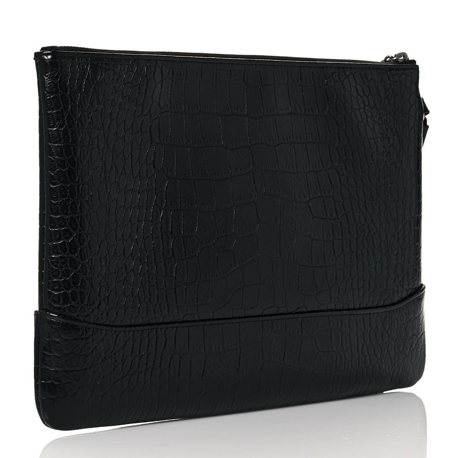 Chanel Calfskin Crocodile Embossed Quilted Medium Gabrielle Cosmetic Case Black 3 of 13