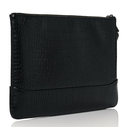 Chanel Calfskin Crocodile Embossed Quilted Medium Gabrielle Cosmetic Case Black 3 of 13