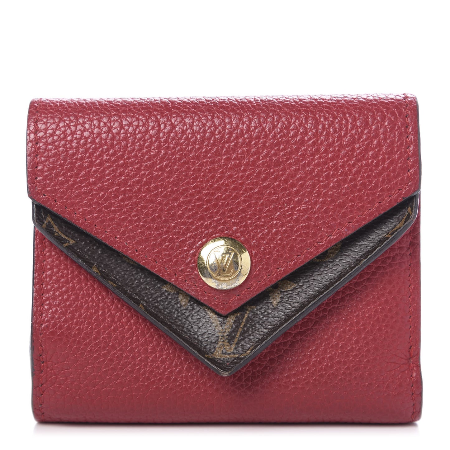 Grained Calfskin Monogram Double V Compact Wallet Rubis