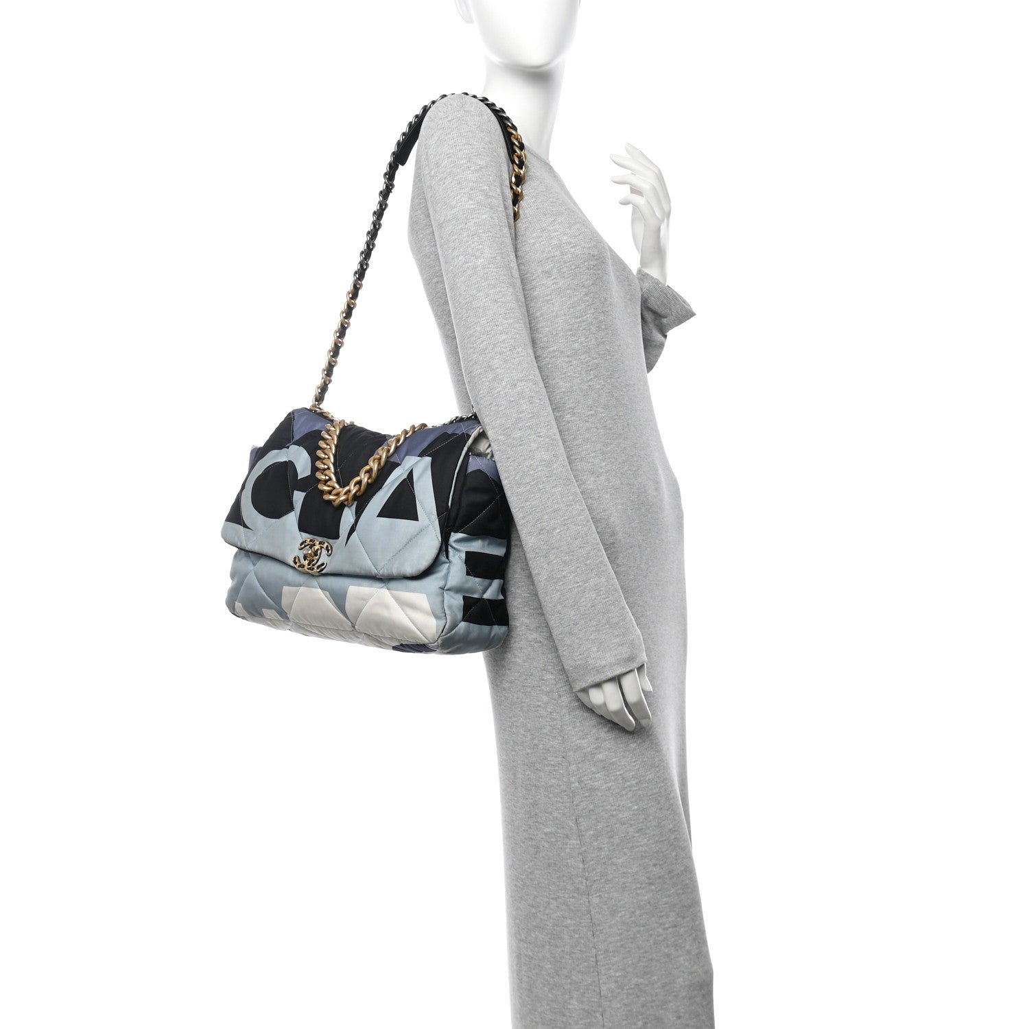 Chanel Silk Maxi Scarf Chanel 19 Flap Black Blue White 2 of 10