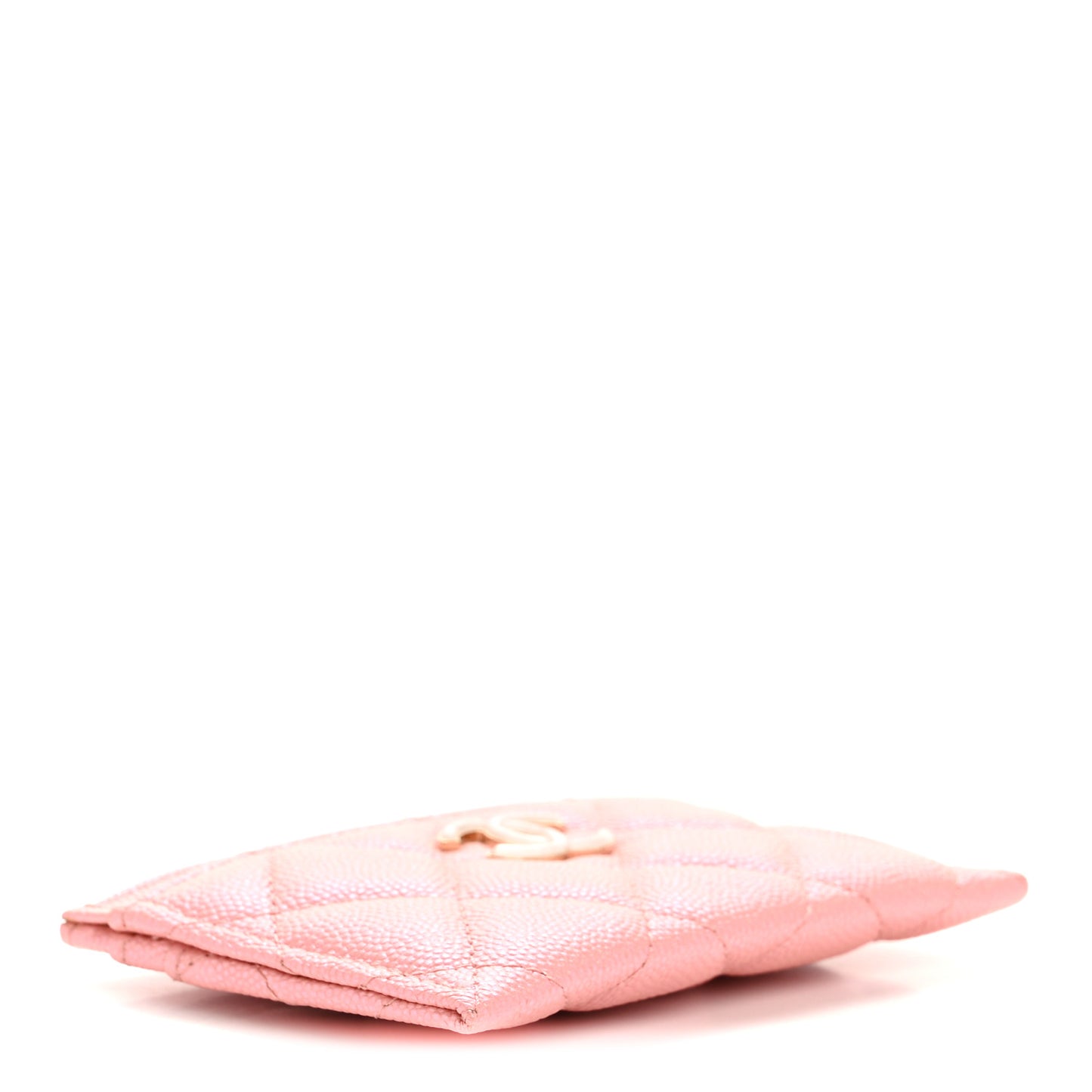 Iridescent Caviar Quilted Card Holder Rose Pink