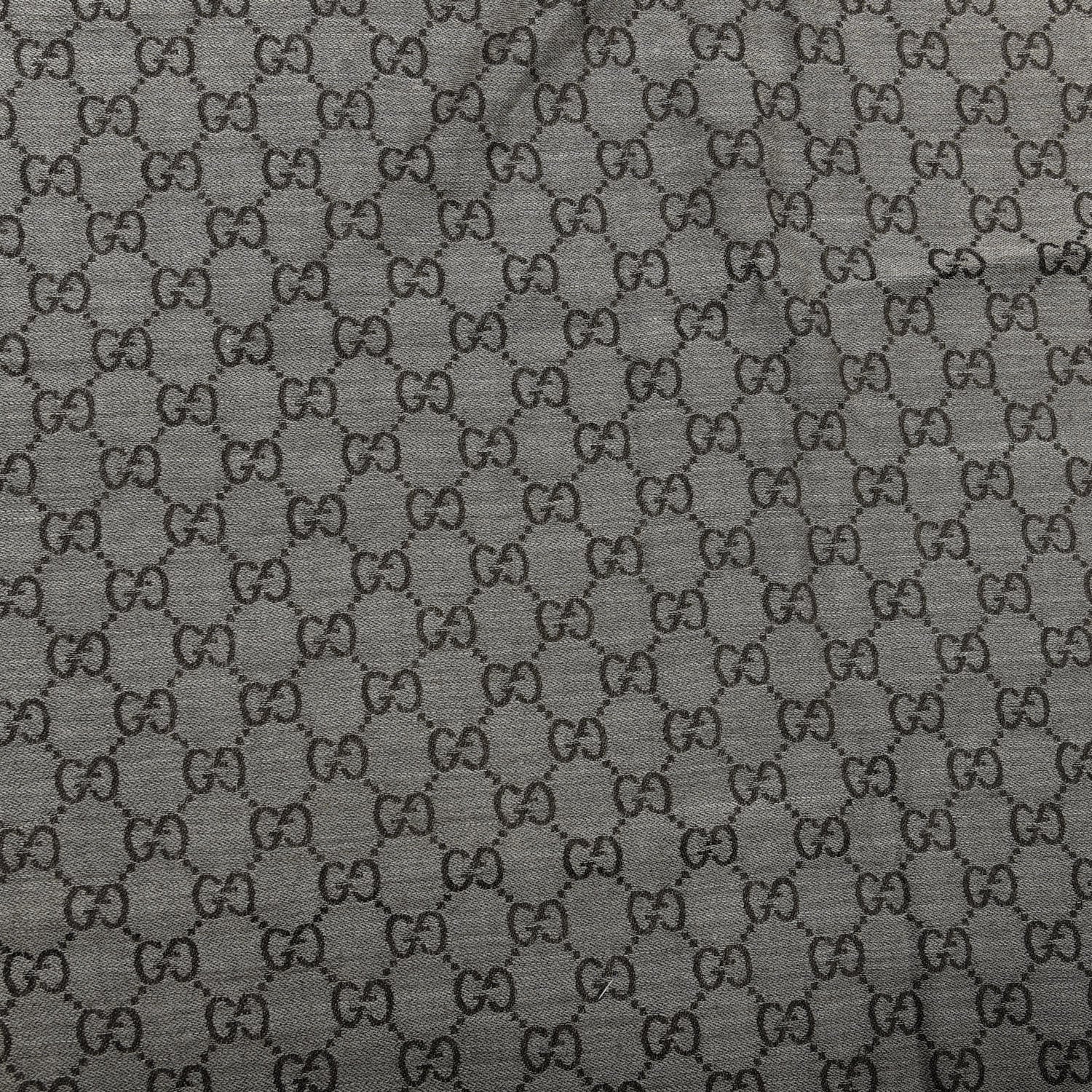 Gucci Wool Silk Monogram GGWeb Fringe Shawl Black Medium Grey 4 of 5