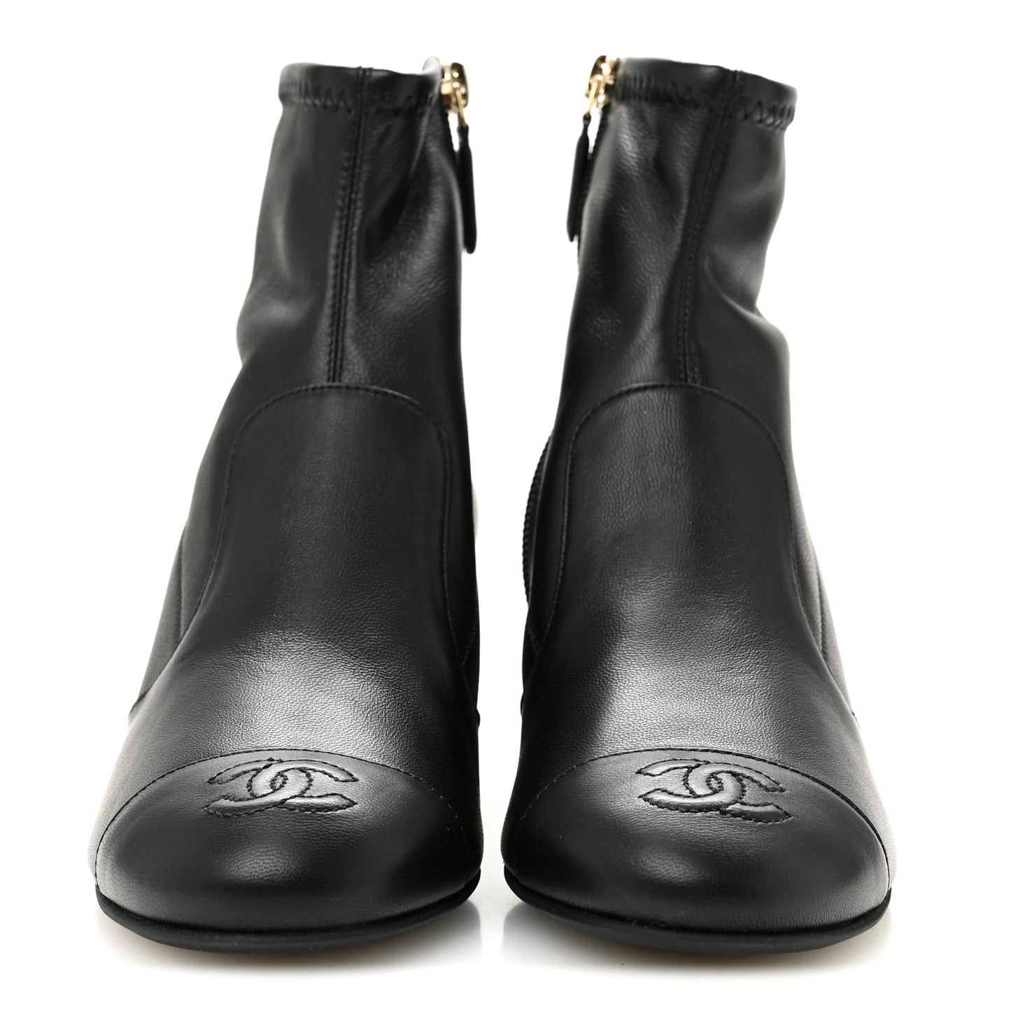 Stretch Lambskin Cap Toe CC Uniform Short Boots 36 Black