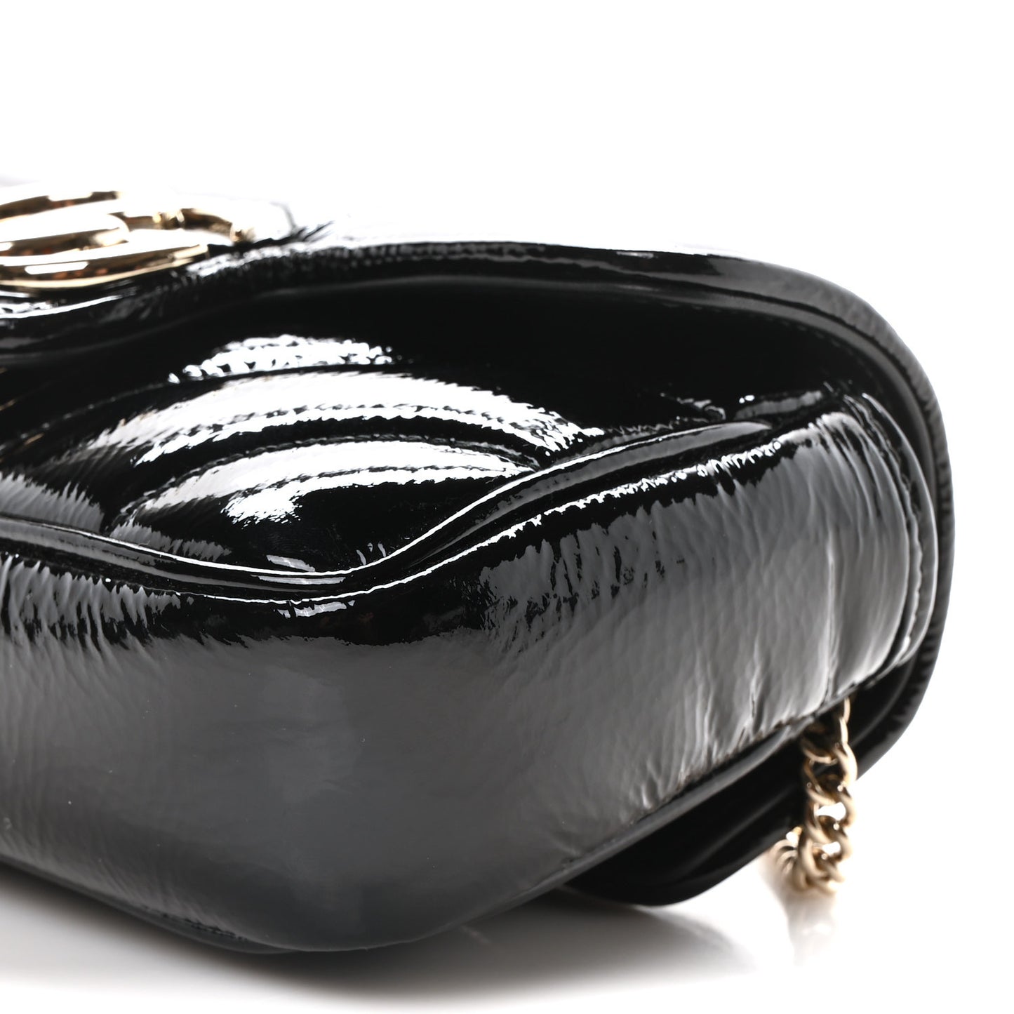 Patent Lambskin Matelasse Super Mini GG Marmont Shoulder Bag Black