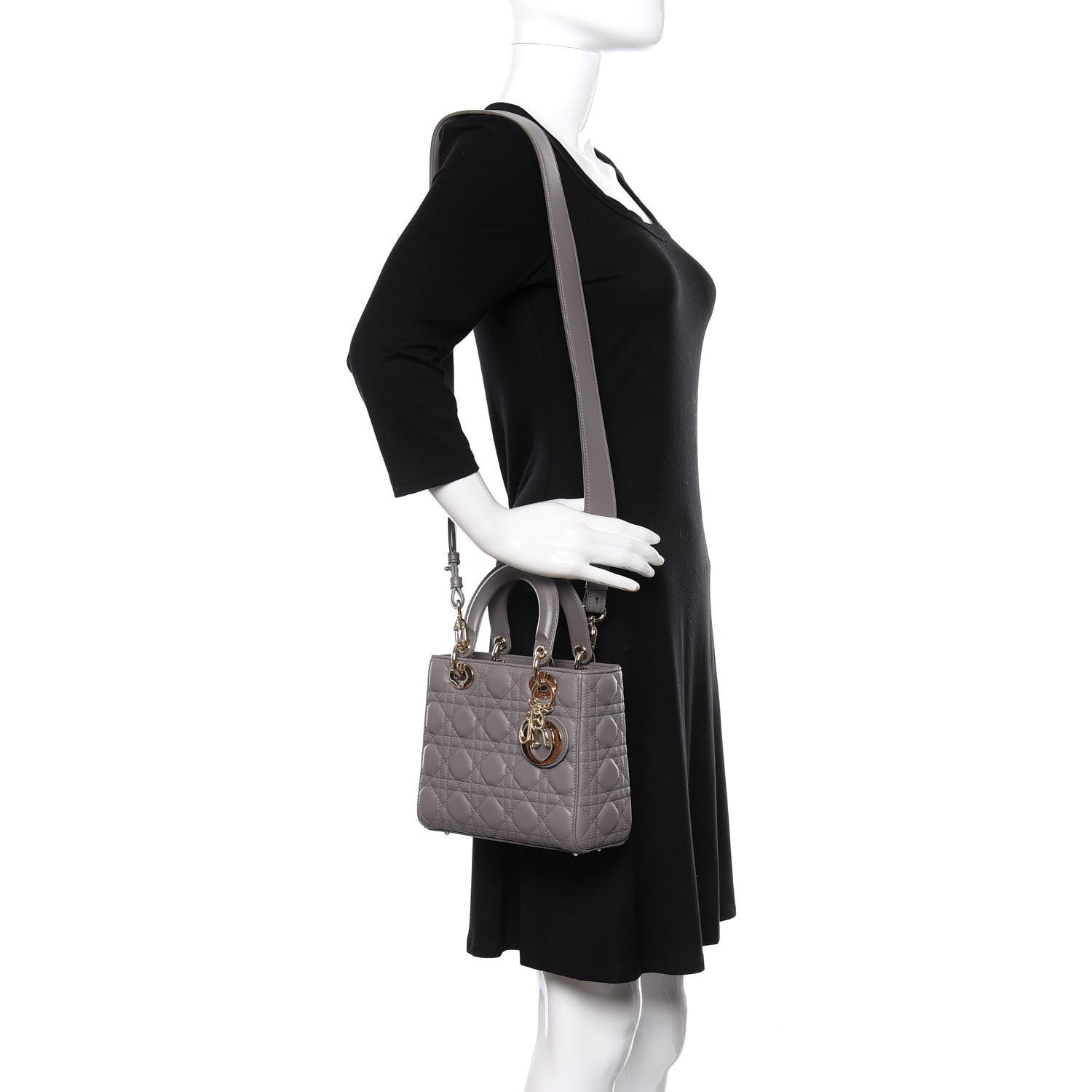 Christian Dior Lambskin Cannage Small My ABCDior Lady Dior Grey 2 of 10