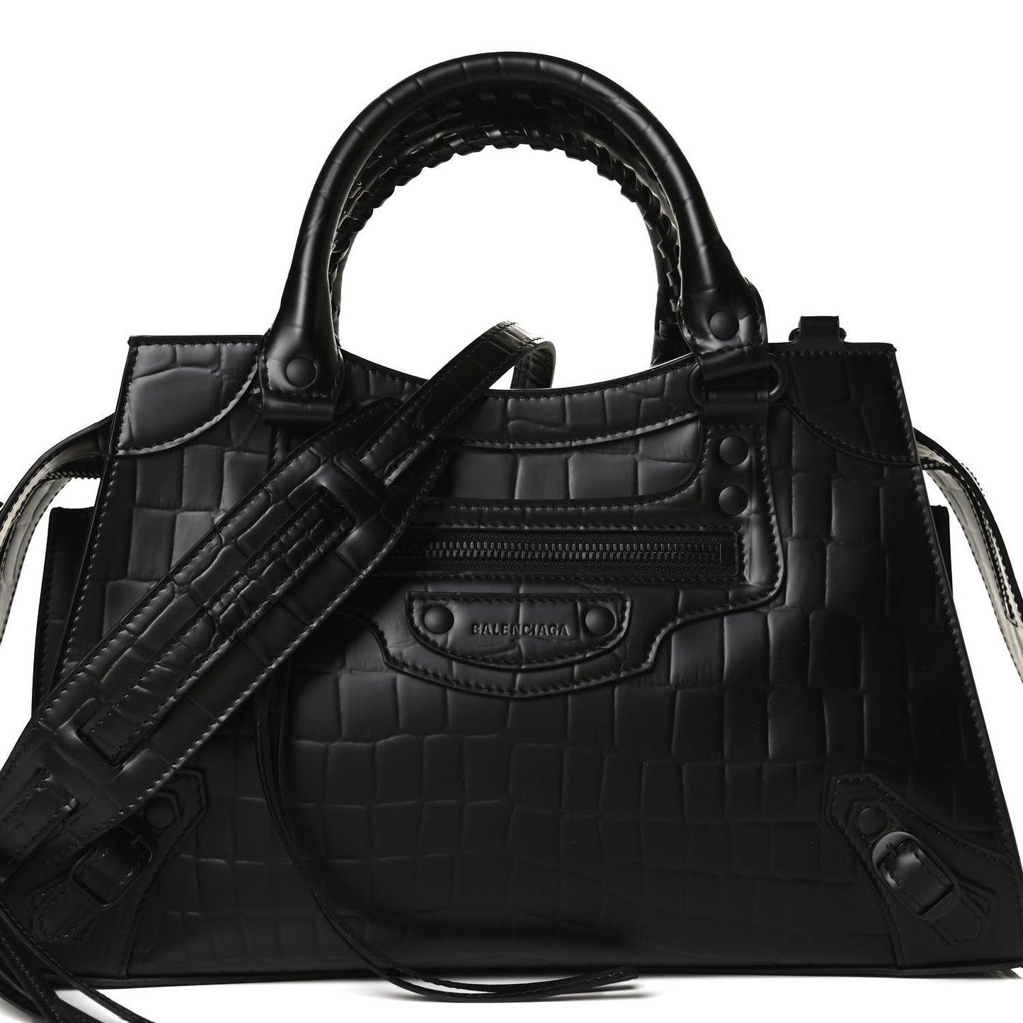 Semi Shiny Calfskin Crocodile Embossed Neo Classic Black Hardware S City Black