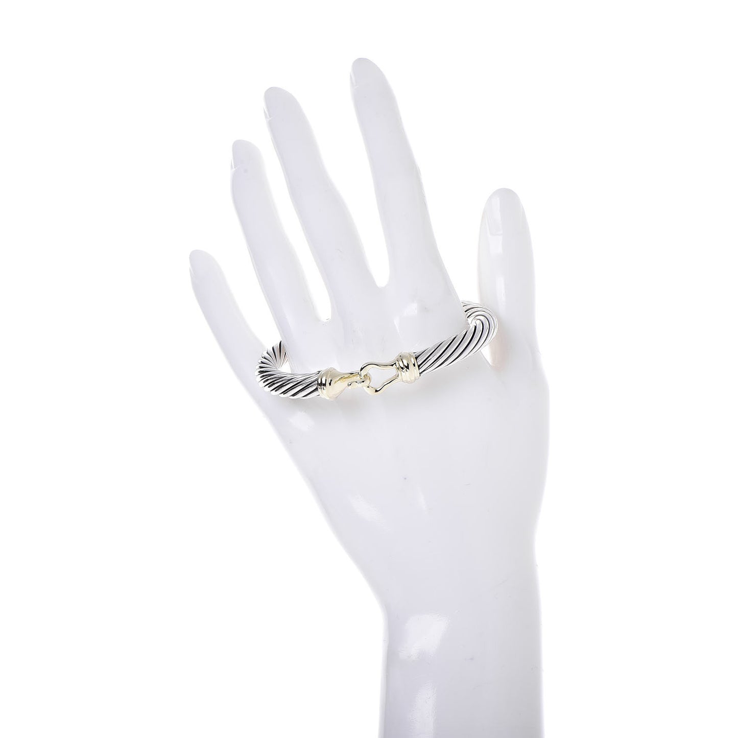 Sterling Silver 14K Yellow Gold 7mm Cable Classic Buckle Bracelet
