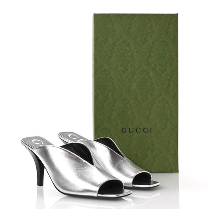 Gucci Metallic Nappa Silk Square G Slide Sandals  36.5 Argento 9 of 9