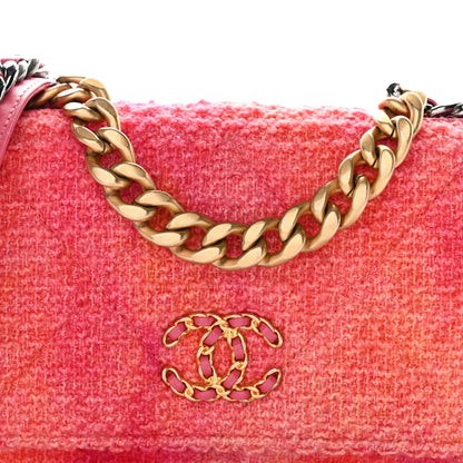 Chanel Wool Tweed Lambskin Quilted Chanel 19 Wallet On Chain WOC Coral Pink 9 of 11