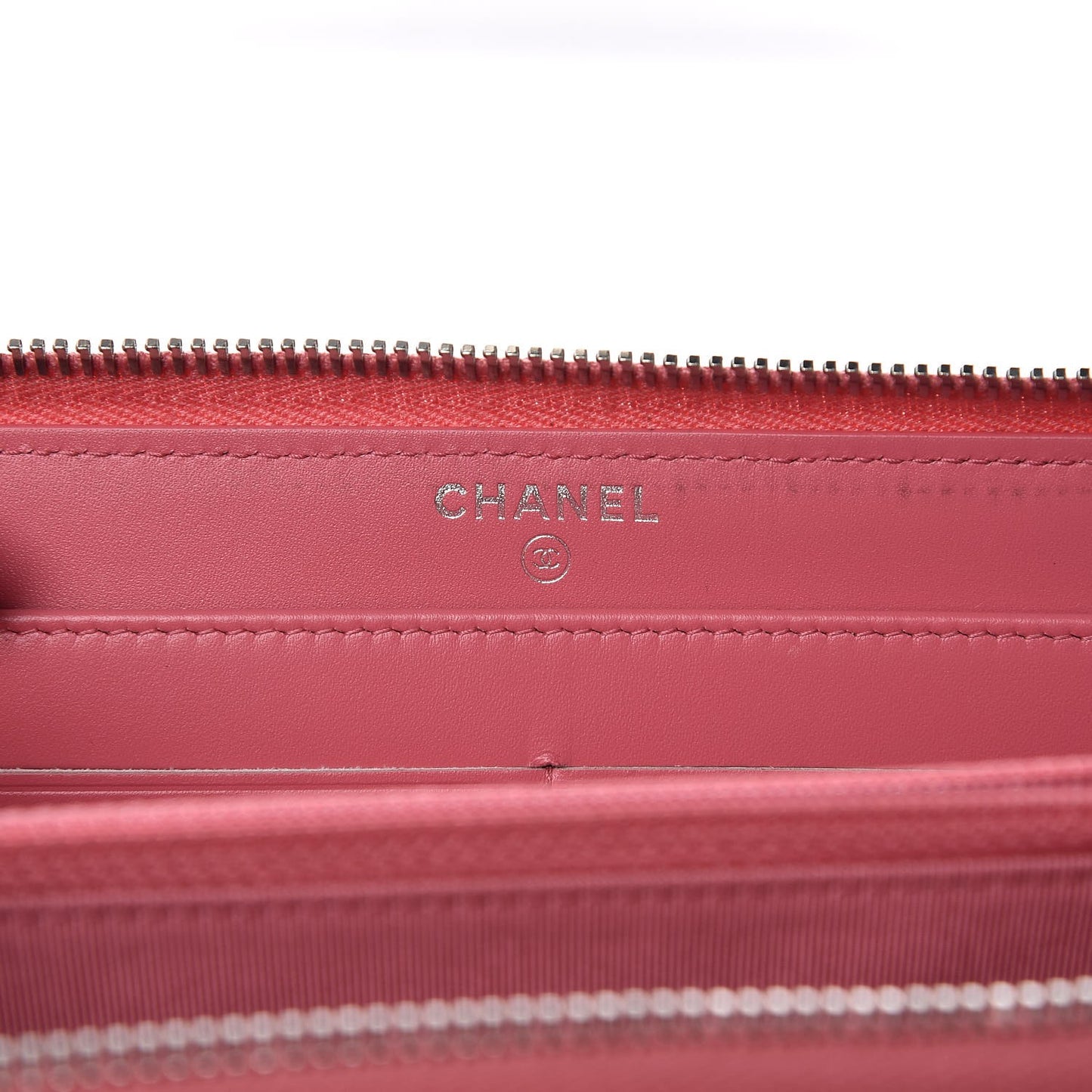 Caviar Chevron Large Gusset Zip Around Wallet Pink