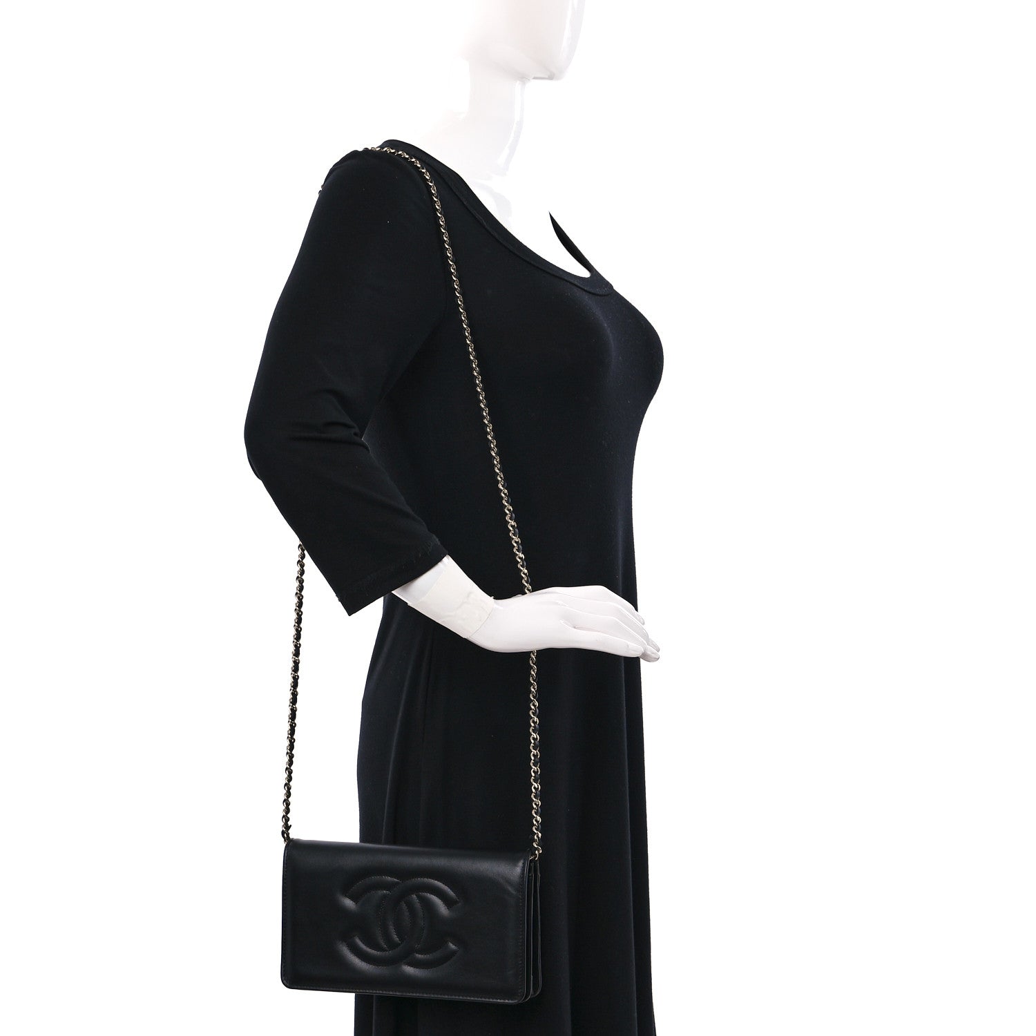 Chanel Lambskin Quilted Timeless CC Wallet On Chain WOC Black 2 of 10