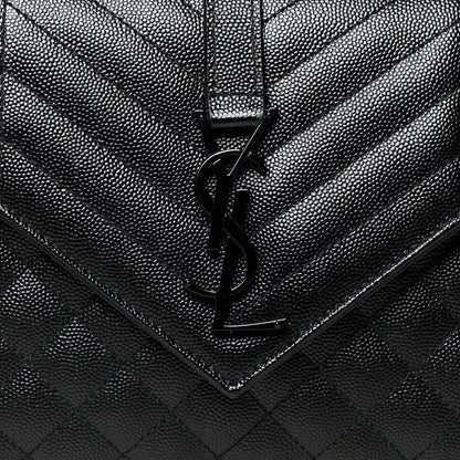 Saint Laurent Grain De Poudre Textured Mixed Matelasse Triquilt Medium Monogram Satchel Black 8 of 10