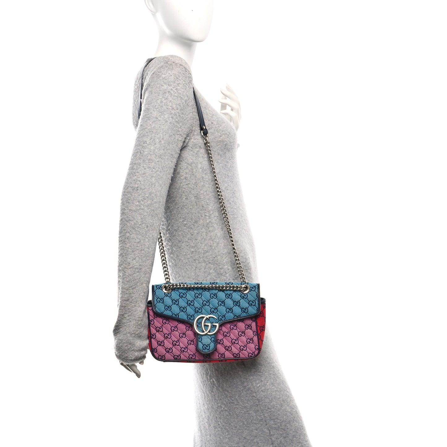 Monogram Multicolor Matelasse Diagonal Small GG Marmont Shoulder Bag Light Blue Pink Blue Green Red