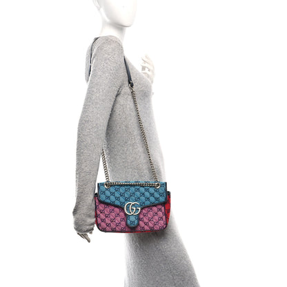 Gucci Monogram Multicolor Matelasse Diagonal Small GG Marmont Shoulder Bag Light Blue Pink Blue Green Red 2 of 10