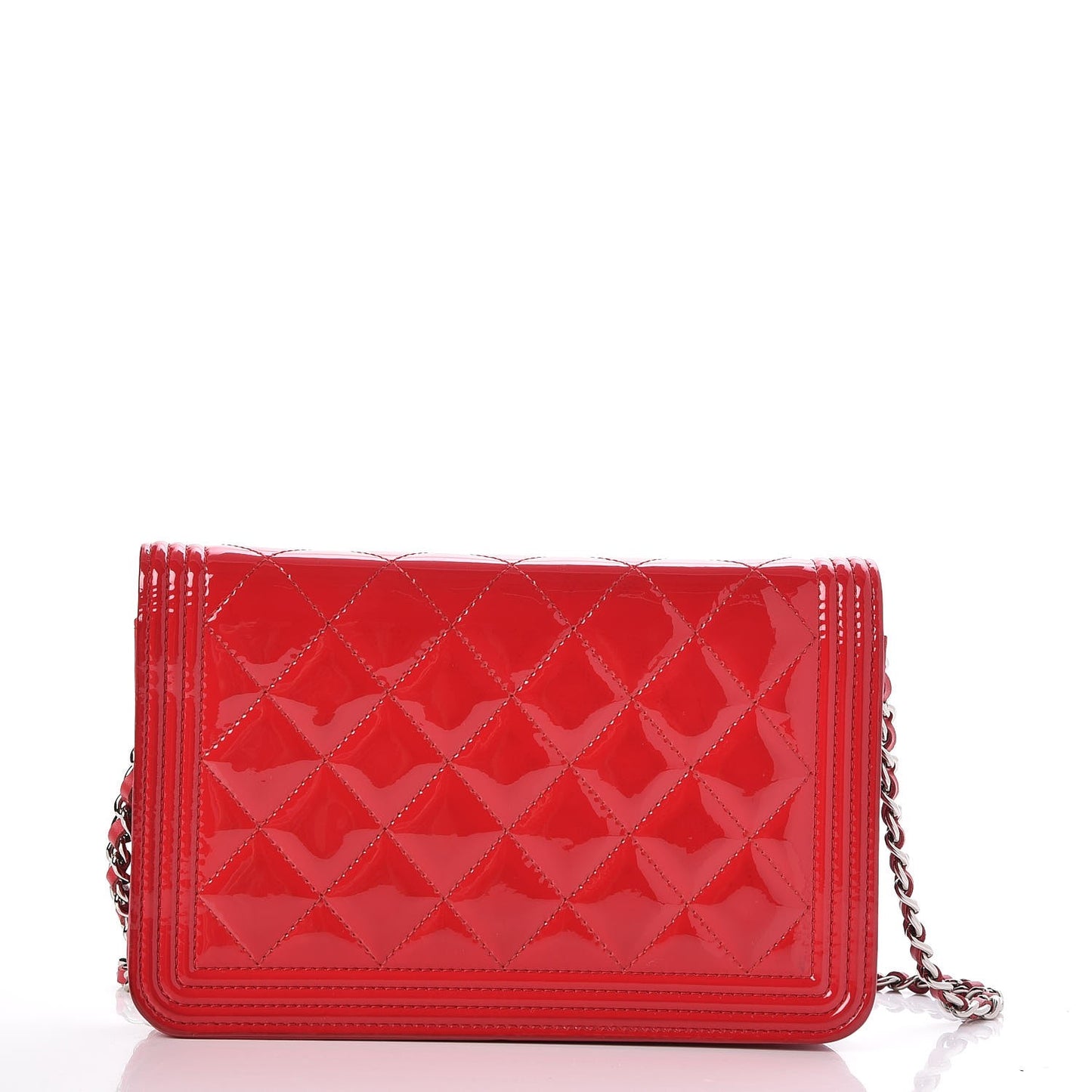 Patent Calfskin Quilted Boy Wallet On Chain WOC Pink