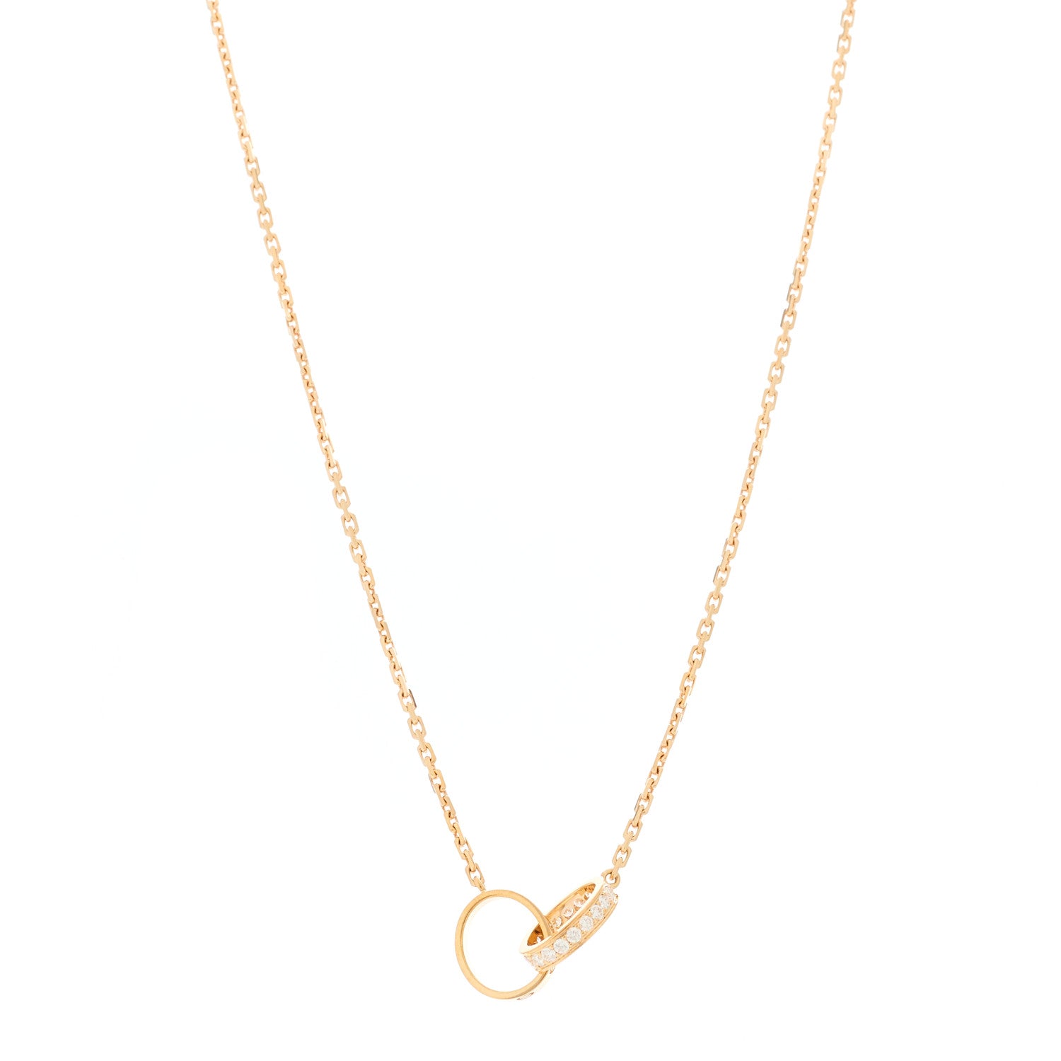 Cartier 18K Pink Gold Diamond Interlocking LOVE Necklace 1 of 8
