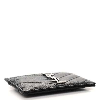 Saint Laurent Grain De Poudre Matelasse Chevron Monogram Credit Card Case Black 4 of 7