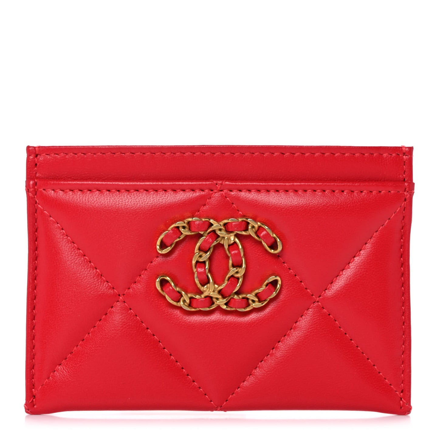 Lambskin Quilted Chanel 19 Card Holder Red