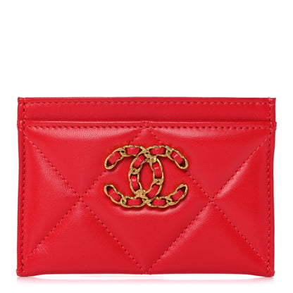Chanel Lambskin Quilted Chanel 19 Card Holder Red 1 of 10