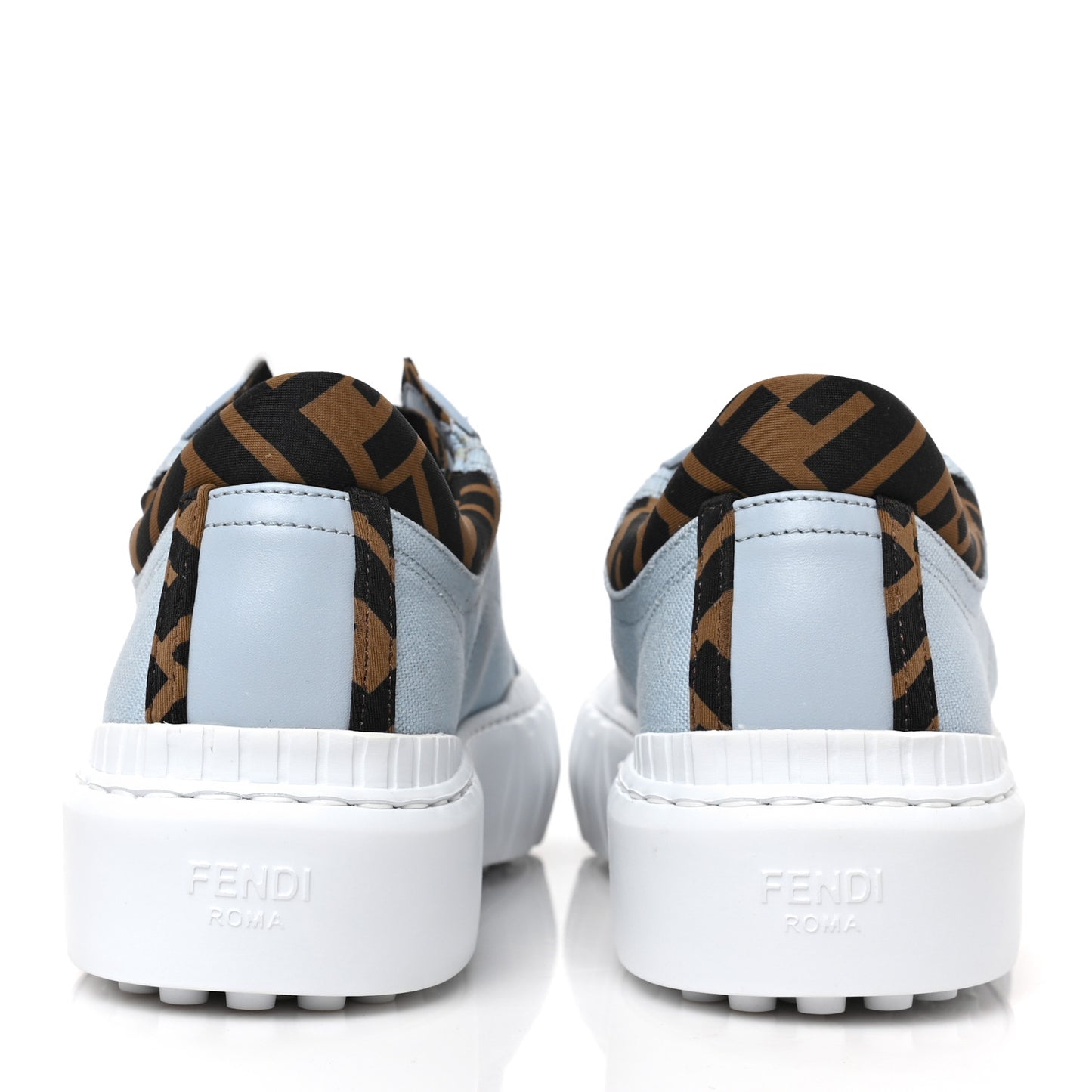 Canvas Lycra TPU FF Womens Fendi Force Low Top Sneakers 39 Sky Tobacco Black