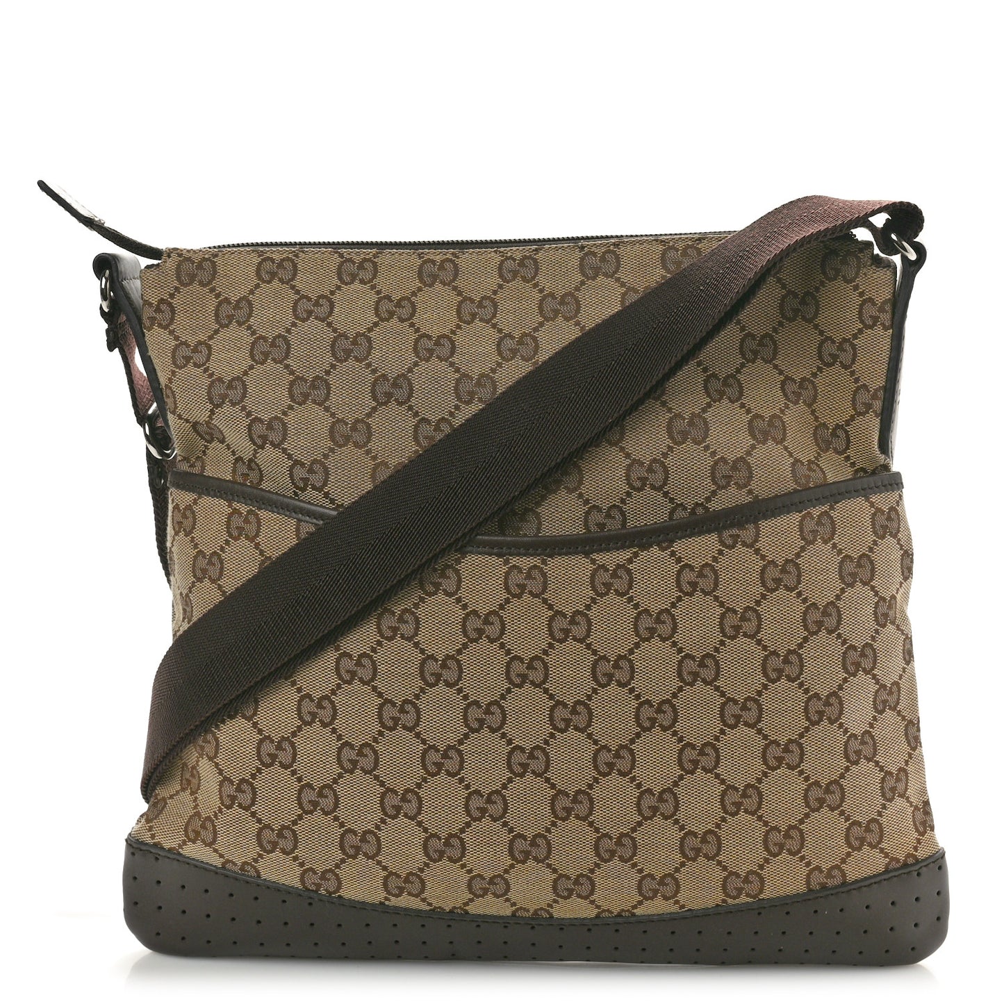 Monogram Calfskin Perforated Medium Flat Messenger Bag Dark Brown