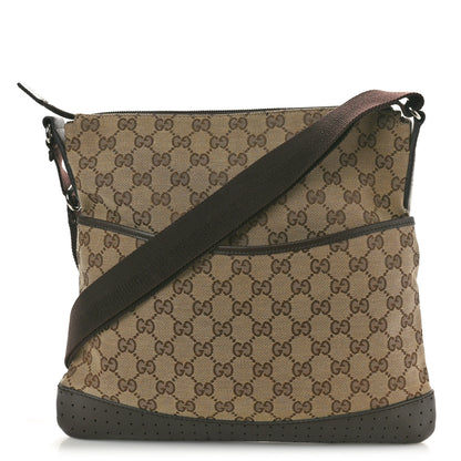 Gucci Monogram Calfskin Perforated Medium Flat Messenger Bag Dark Brown 1 of 12