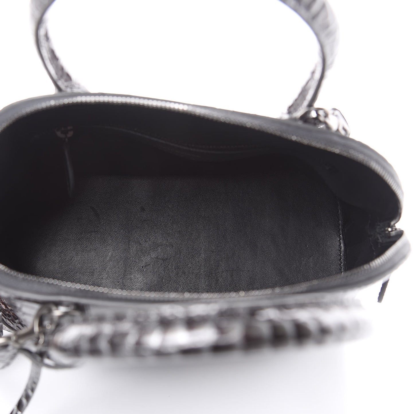 Metallic Calfskin Crocodile Embossed S Ville Top Handle Bag Grey