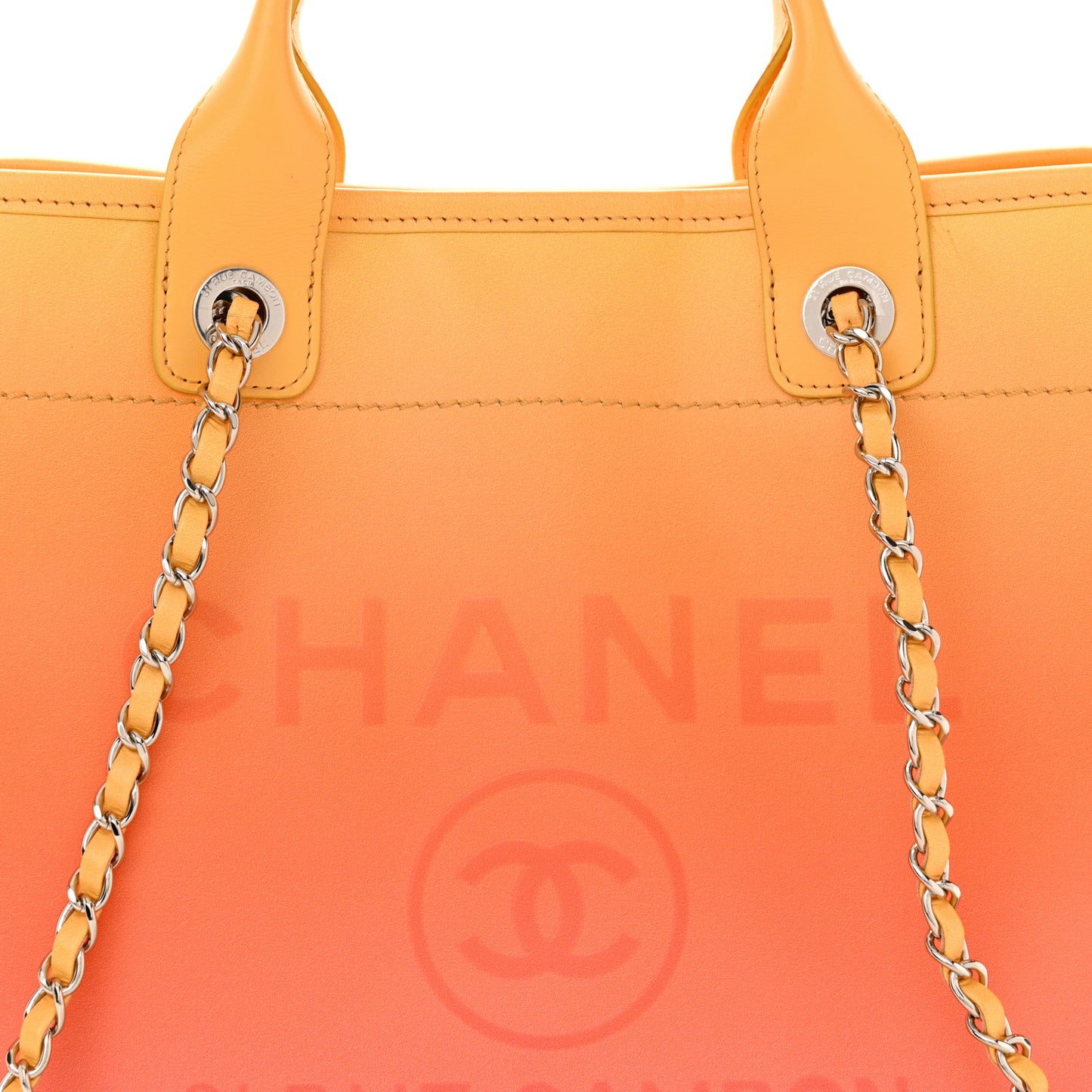 Shaded Calfskin Small Deauville Tote Orange Coral Pink