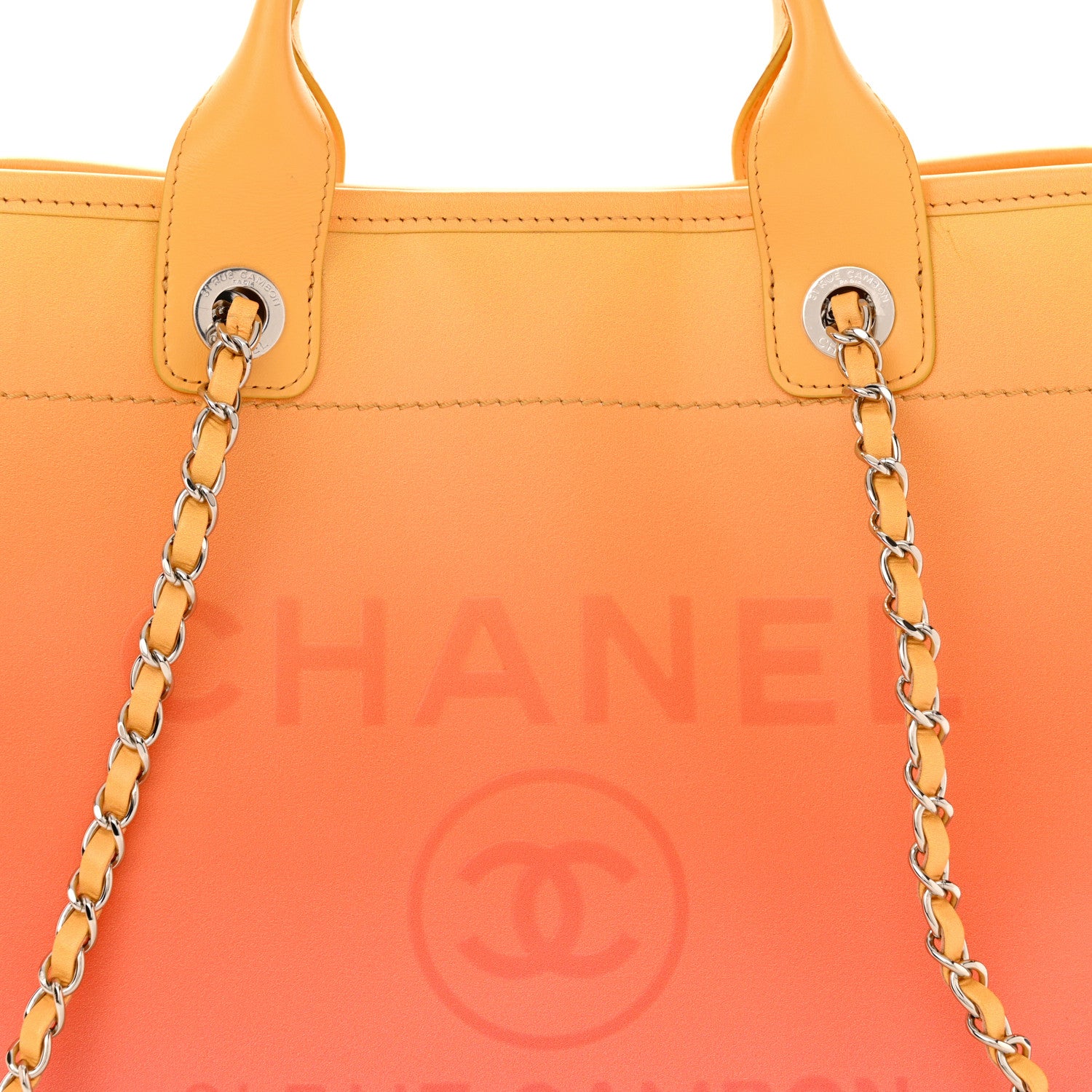 Chanel Shaded Calfskin Small Deauville Tote Orange Coral Pink 9 of 12