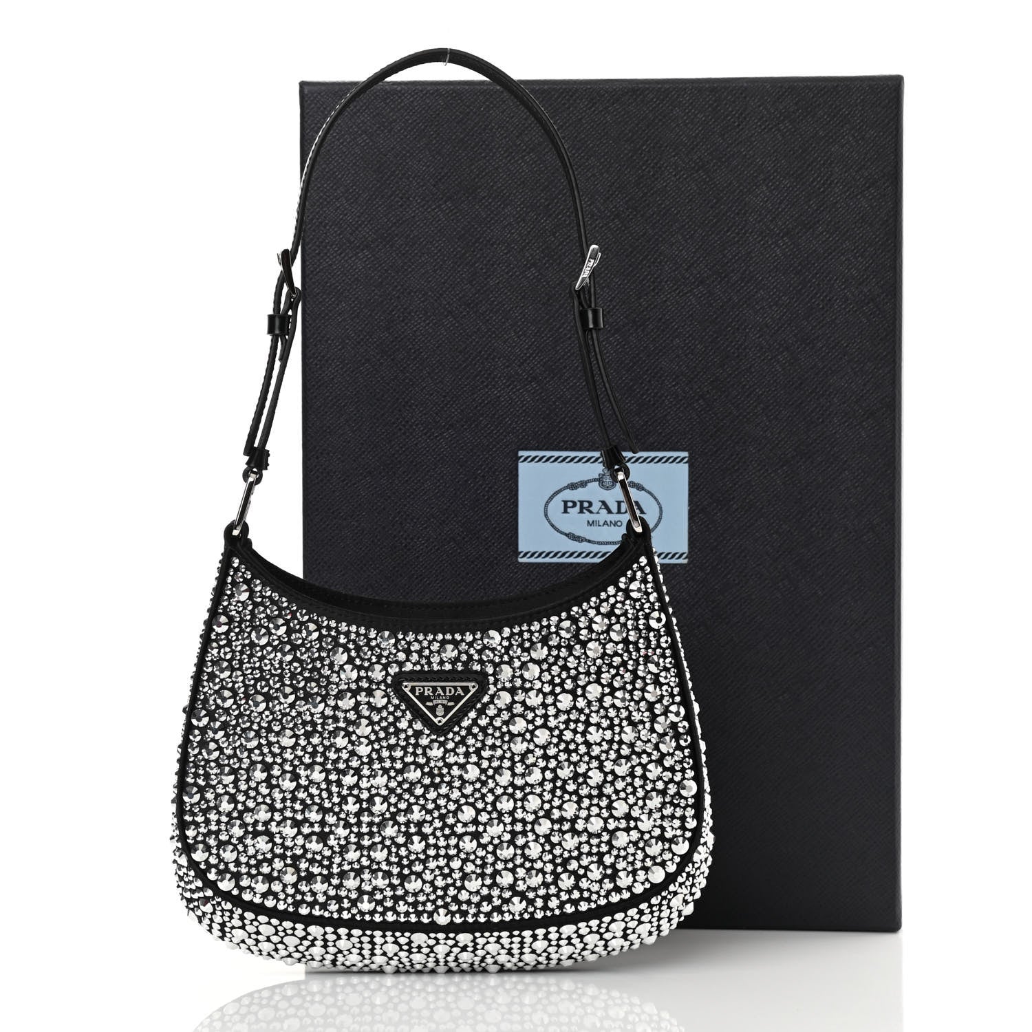 Prada Satin Crystal Cleo Adjustable Strap Shoulder Bag Metal 11 of 11