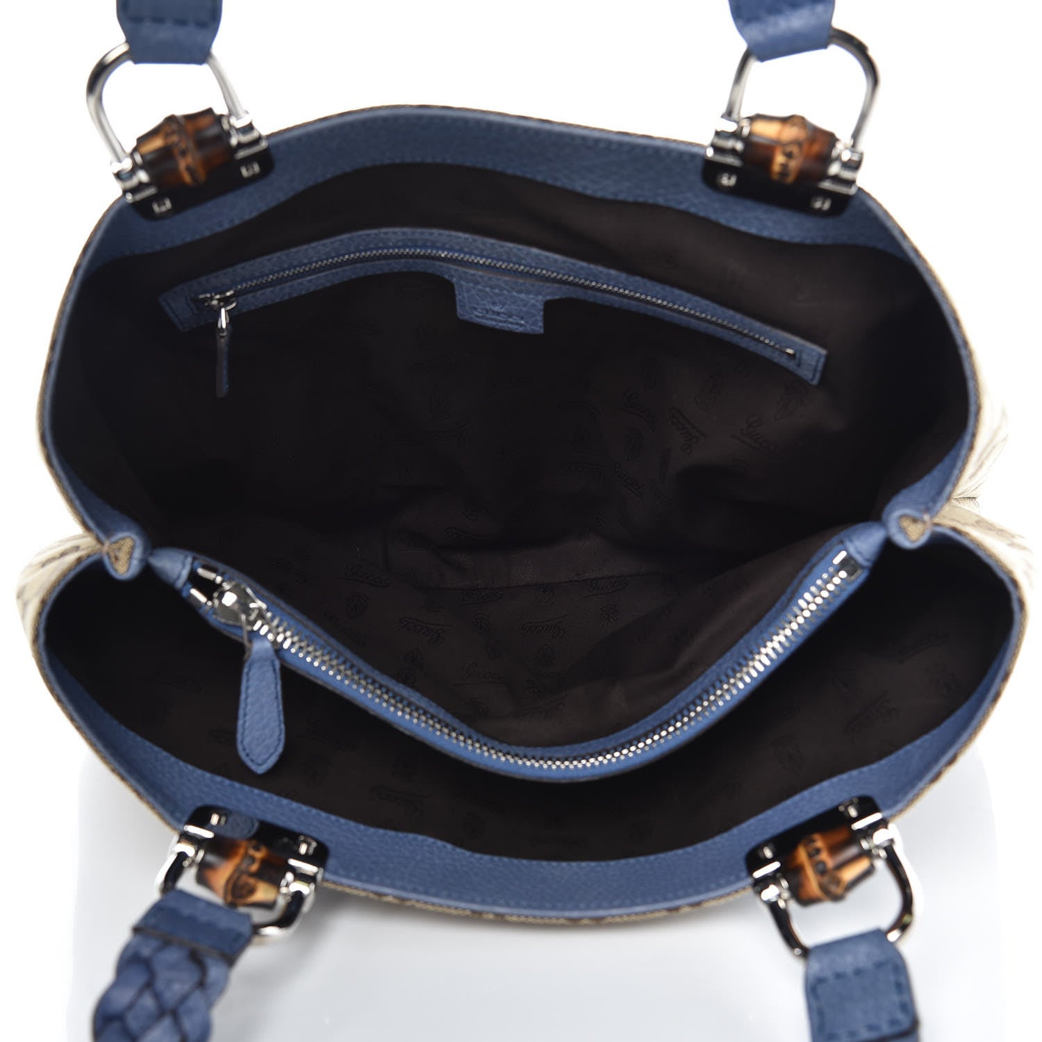 Gucci Monogram Medium Bamboo Bar Tote Blue 5 of 9