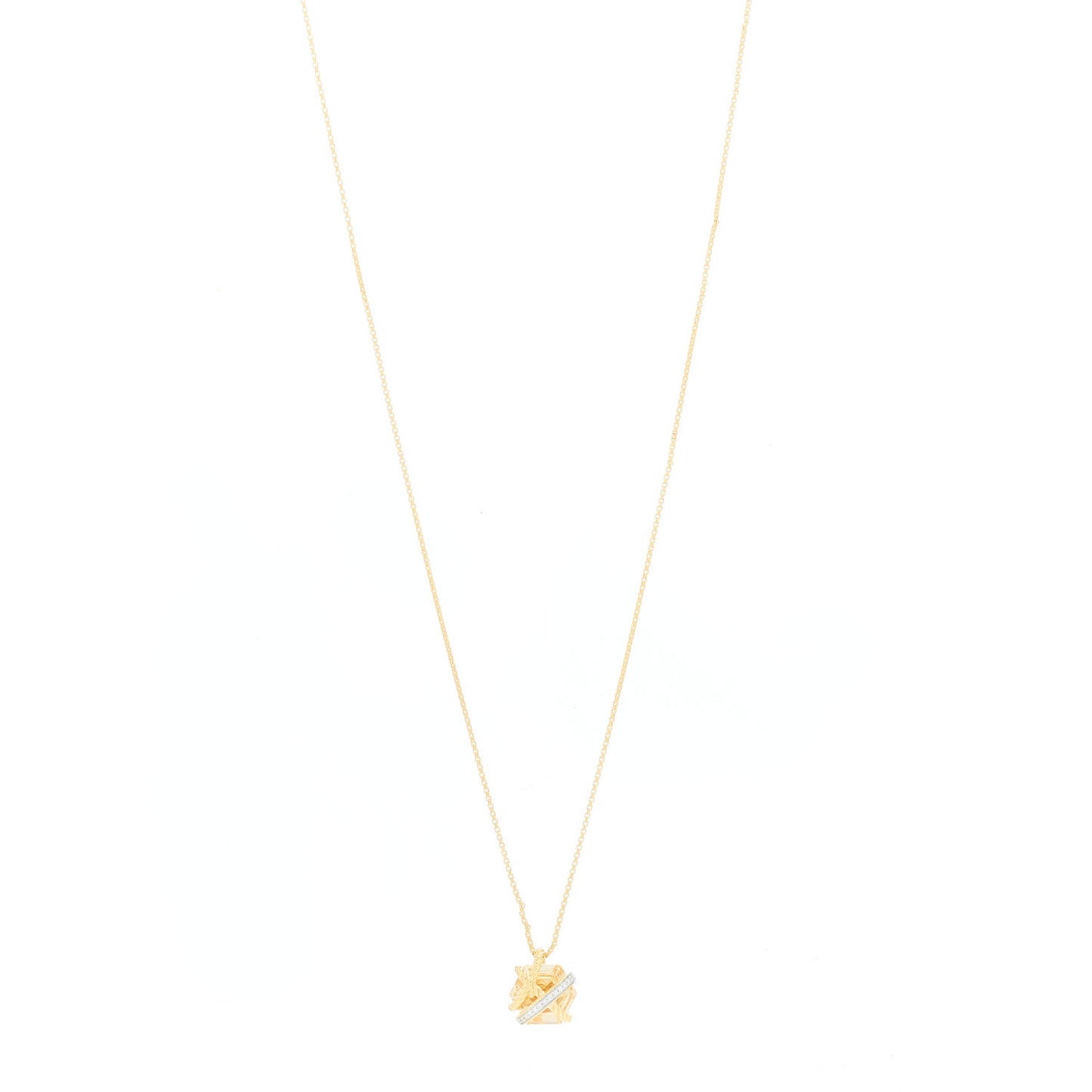 18K Yellow White Gold Diamond Champagne Citrine 10mm Cable Wrap Necklace