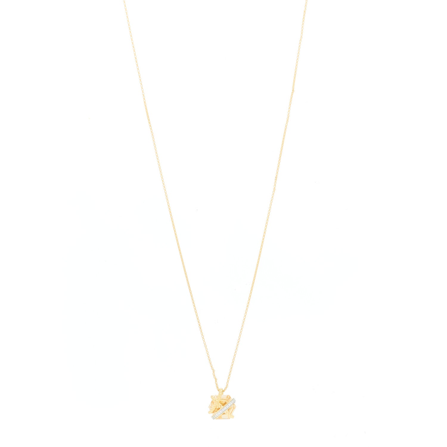 David Yurman 18K Yellow White Gold Diamond Champagne Citrine 10mm Cable Wrap Necklace 1 of 6