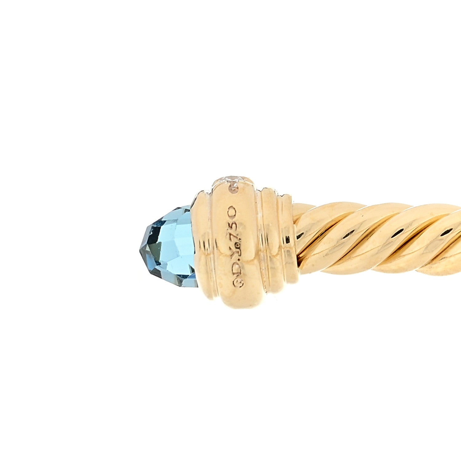 David Yurman 18K Yellow Gold Diamond Blue Topaz 3mm Cablespira Bracelet 3 of 3