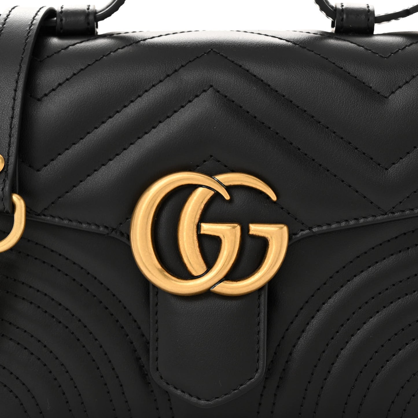 Calfskin Matelasse Mini GG Marmont Top Handle Shoulder Bag Black