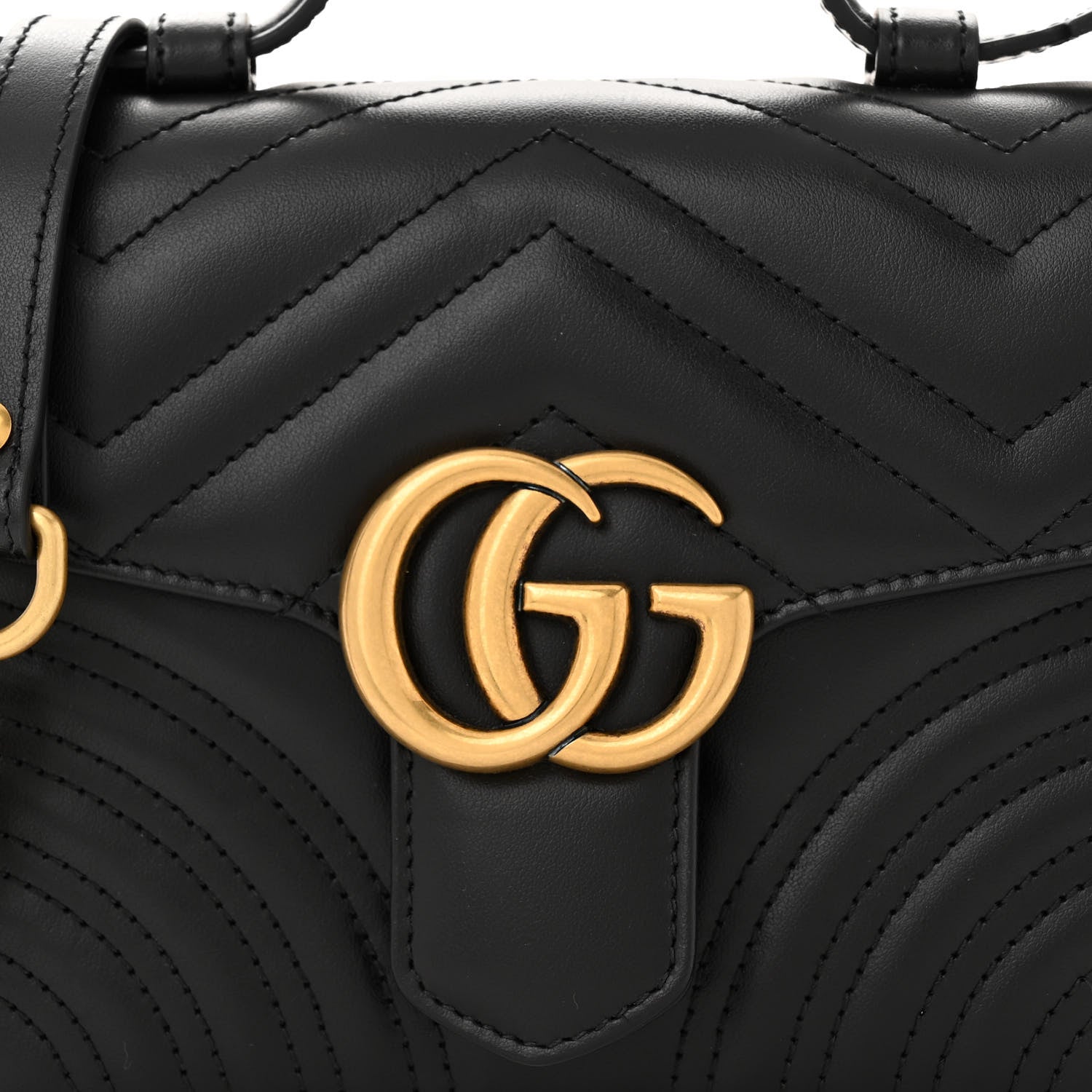Gucci Calfskin Matelasse Mini GG Marmont Top Handle Shoulder Bag Black 8 of 10