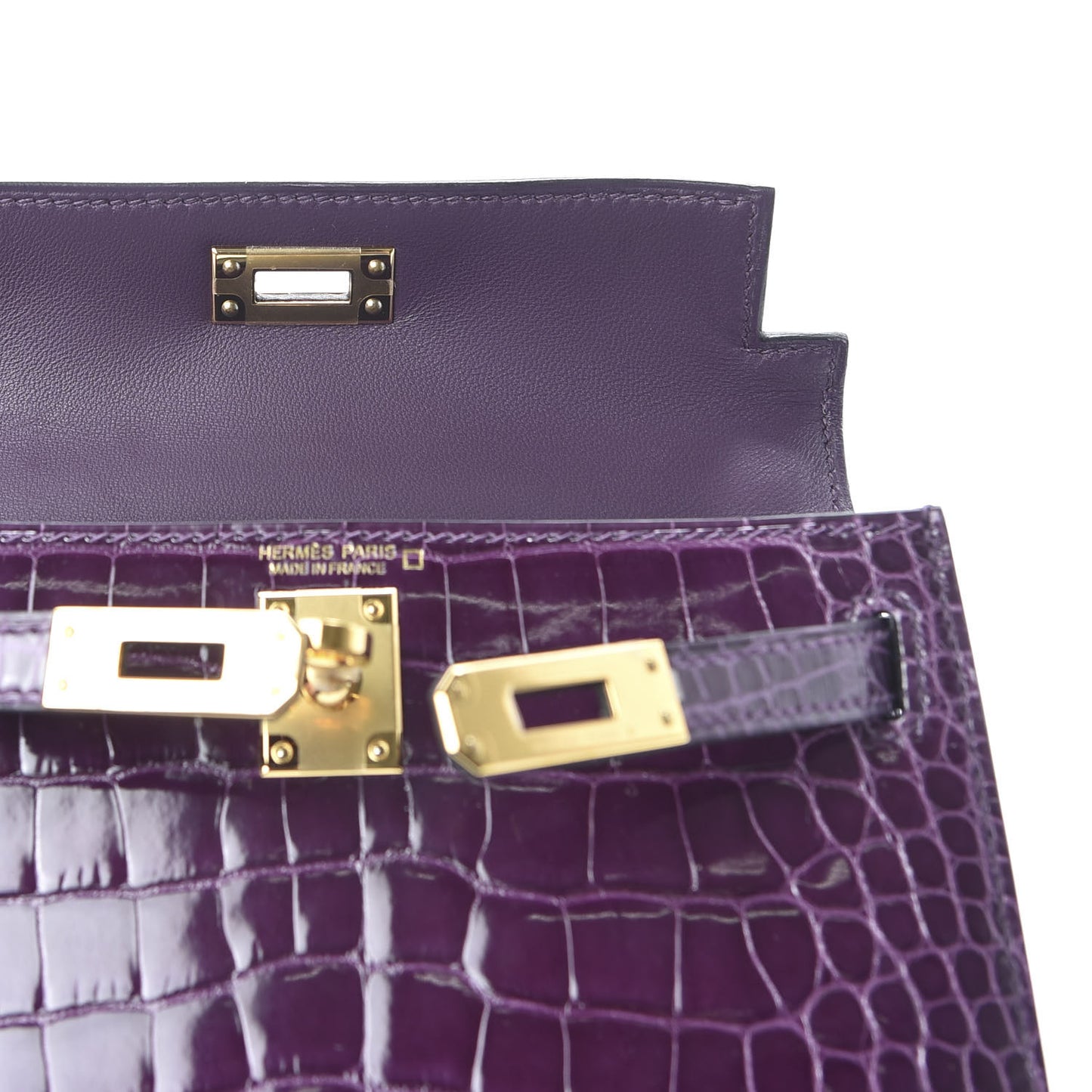 Shiny Alligator Mini Kelly Sellier 20 Cassis