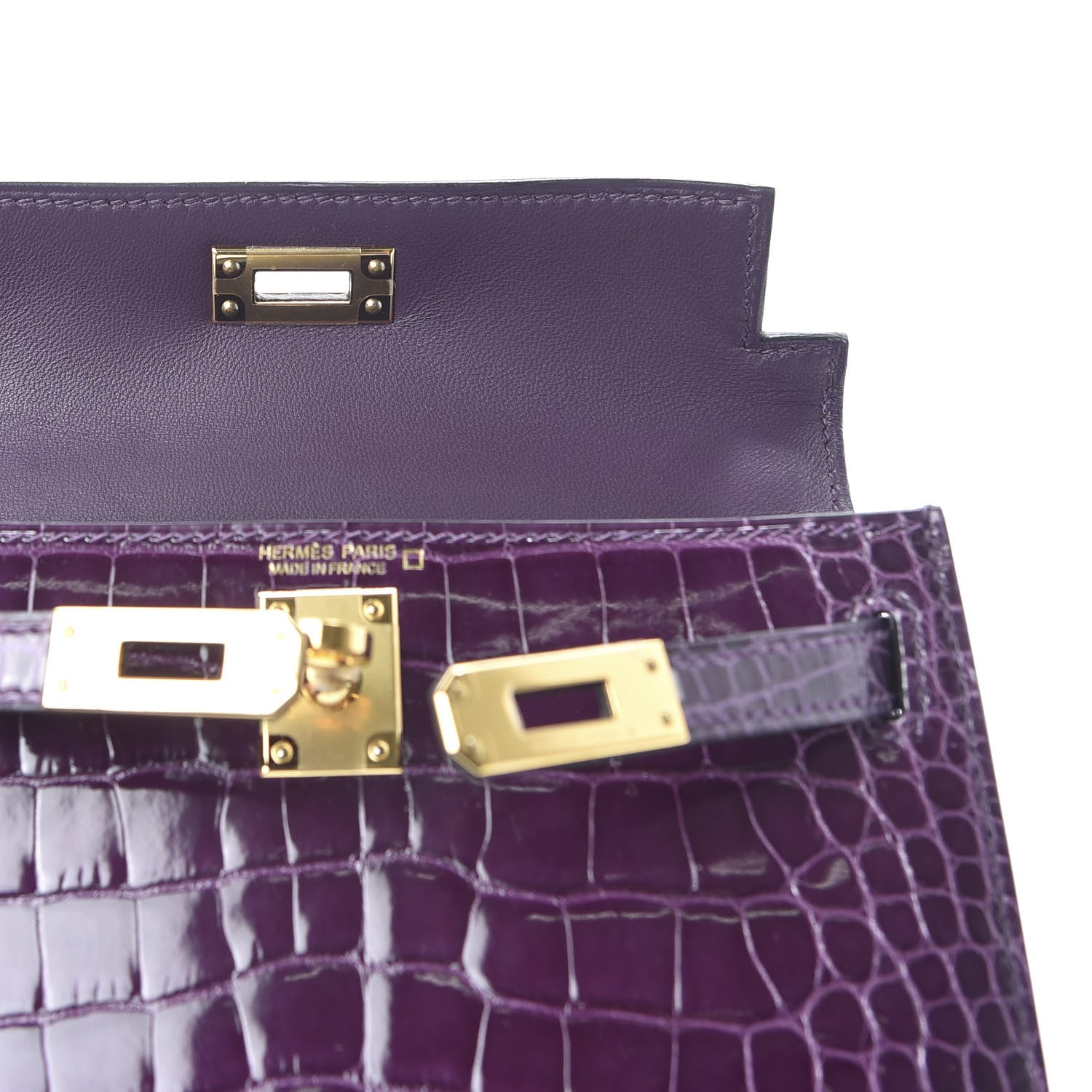 Hermes Shiny Alligator Mini Kelly Sellier 20 Cassis 15 of 31