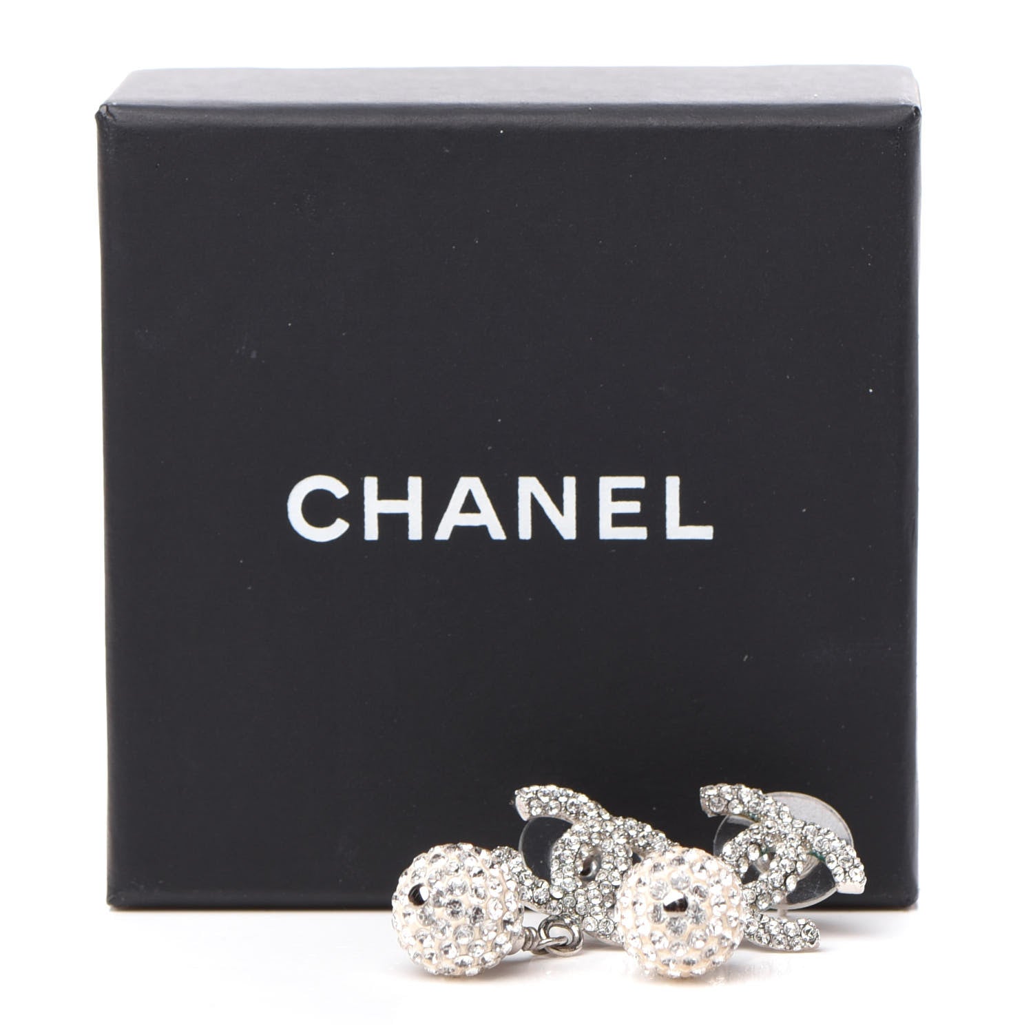 Chanel Crystal CC Drop Earrings Silver 5 of 5