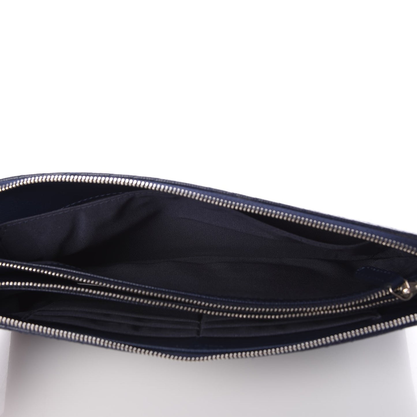 Caviar Chevron Quilted Large Zipped Clutch Navy