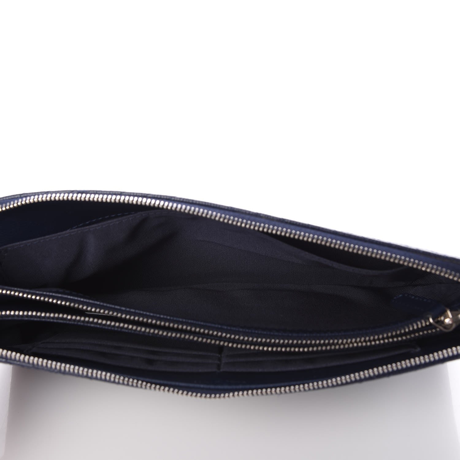 Chanel Caviar Chevron Quilted Large Zipped Clutch Navy 5 of 9